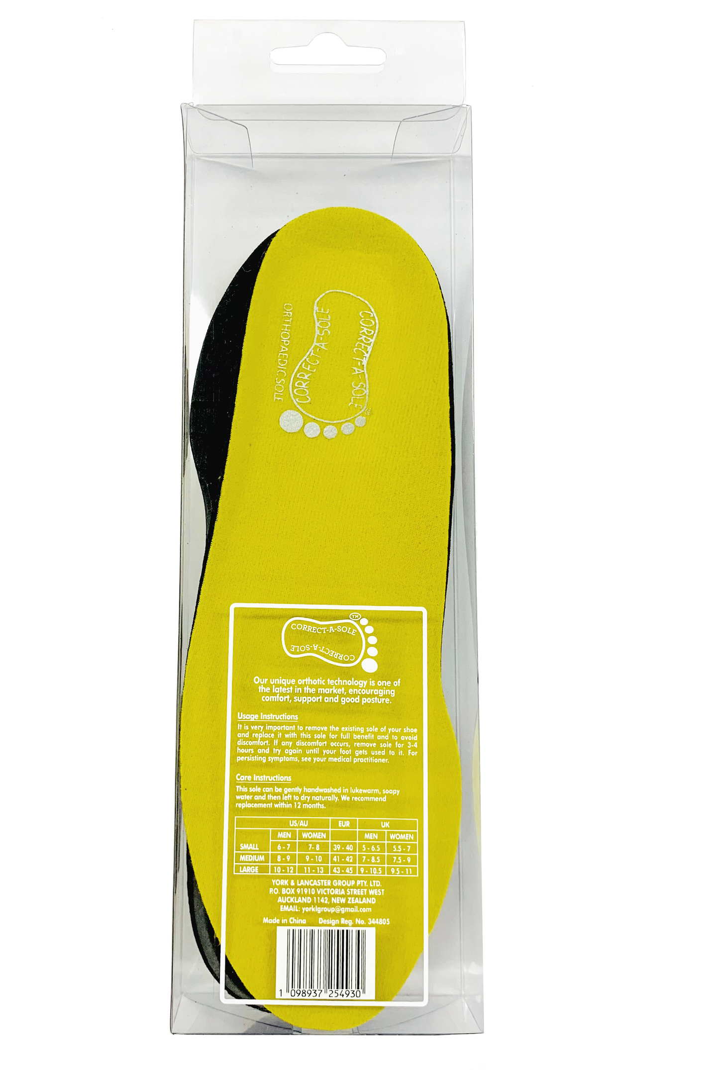 Correct-a-Sole® Insoles - Yellow (back pack shot)